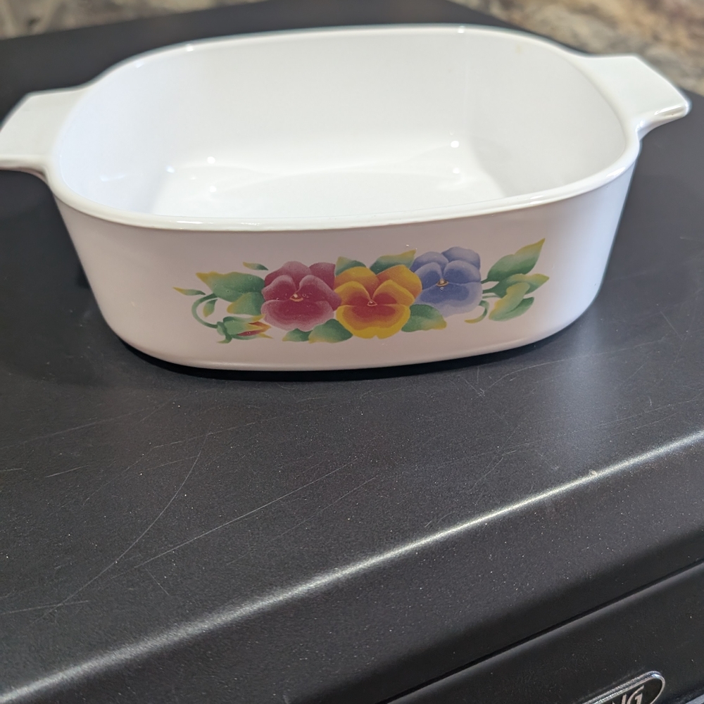 Corningware White Ceramic Baking Dishes In Summer Blush Pansy With Glass Lid - Picture 7 of 10
